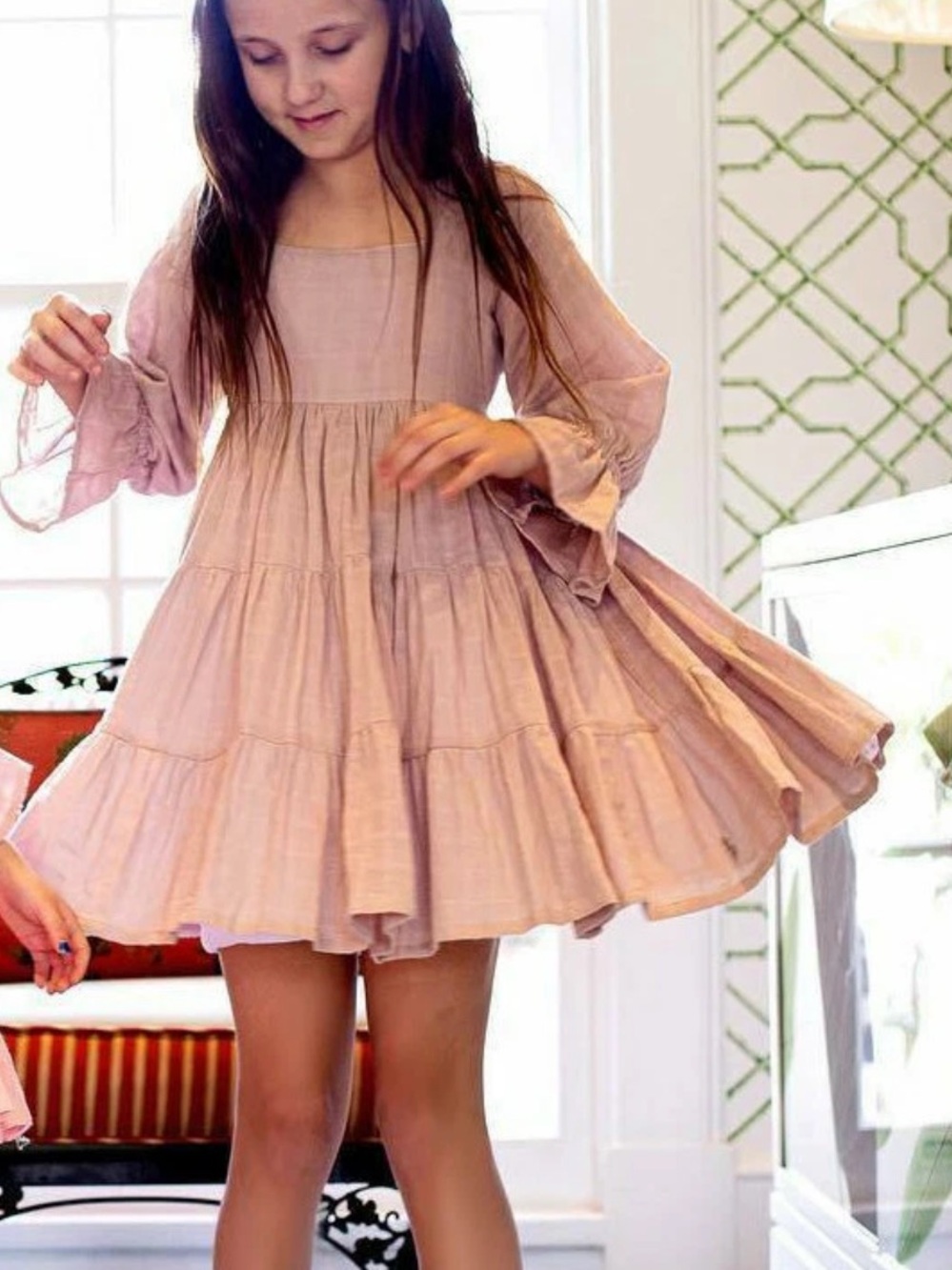 Well Dressed Wolf Julia Dress Neutral Earthy‎ Mauve Dusty Pink Tiered Gauze Sz 6